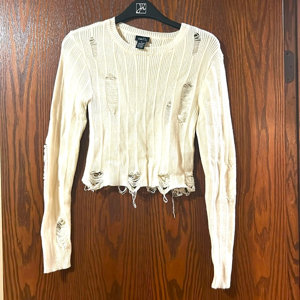 Cropped Distressed Sweater